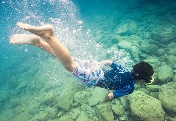 Boy swimming underwater