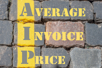 Concept image of business acronym AIP - short for Average Invoice Price written over road marking yellow paint line.