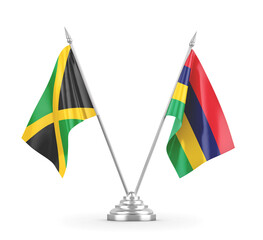 Mauritius and Jamaica table flags isolated on white 3D rendering