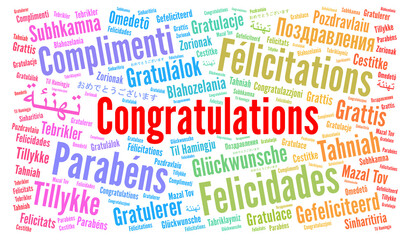 Obraz premium Congratulations in different languages word cloud 