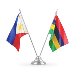 Mauritius and Philippines table flags isolated on white 3D rendering