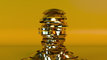 Human head and face formed by lines, 3D rendering. Computer generated backdrop with head deformation