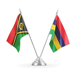 Mauritius and Vanuatu table flags isolated on white 3D rendering
