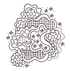 Decorative hand drawn illustration in ornamental doodle style. Great for anti stress coloring pages. Zentangl style, art print.