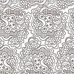 Doodle seamless pattern in hand-drawn style. Black and white. Great for anti stress coloring pages