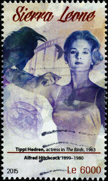Tippi Hedren, actress in Birds on postage stamp