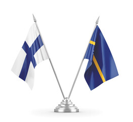 Nauru and Finland table flags isolated on white 3D rendering