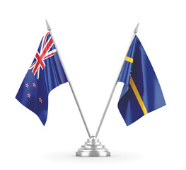 Nauru and New Zealand table flags isolated on white 3D rendering