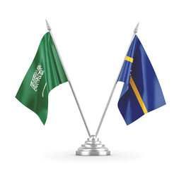 Nauru and Saudi Arabia table flags isolated on white 3D rendering