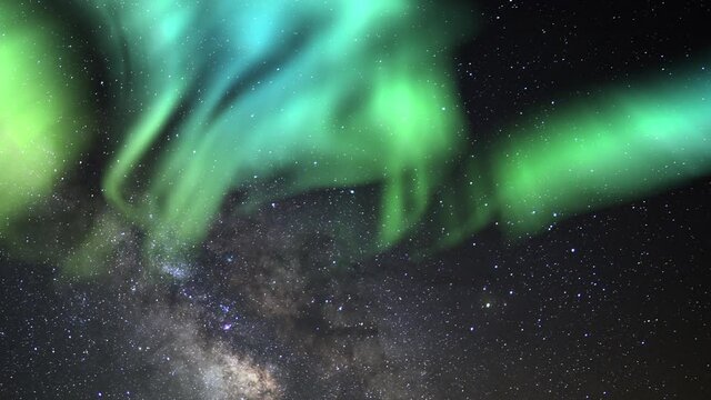 Aurora and Milky Way Galaxy Time Lapse In Night Sky Simulated Northern Lights 03