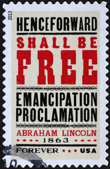 Emancipation proclamation issued by Abraham Lincoln on stamp
