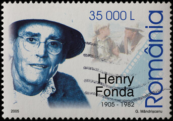Henry Fonda on romanian postage stamp