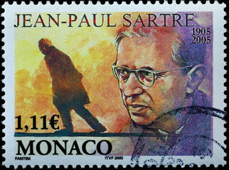 Jean-Paul Sartre on postage stamp of Monaco
