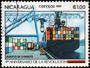 Loading containers on cargo in postage stamp