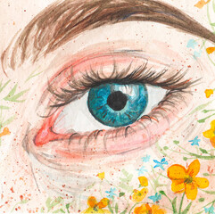 Watercolor illustration. Hand painted female eye