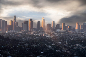 Downtown Los Angeles buildings with clearing morning clouds. © trekandphoto
