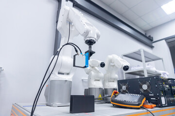 Automatic manipulator arm robot for programming. Modern industrial technology mechanical hand