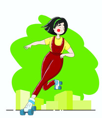 Young woman in the roller-skates. Sports concept.Vector illustration of a roller derby