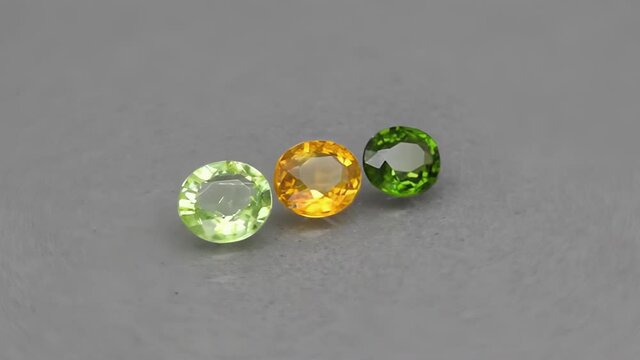natural mullticolor tourmalines on grey background