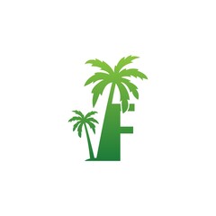 Letter F logo and  coconut tree icon design vector