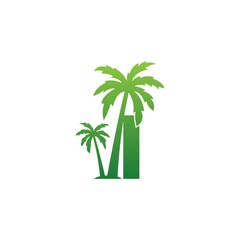 Letter I logo and  coconut tree icon design vector
