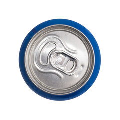 Tin can with a drink isolated on white. View from above.