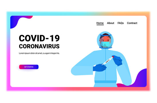 doctor or scientist in mask holding covid-19 nasal swab laboratory test coronavirus pandemic concept horizontal portrait copy space vector illustration