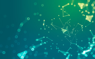 Abstract background. Molecules technology with polygonal shapes, connecting dots and lines. Connection structure. Big data visualization.