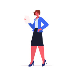 businesswoman leader in formal wear using tablet pc successful business woman standing pose leadership best boss concept female office worker full length vector illustration