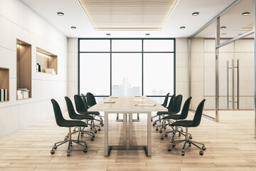 Luxury meeting room interior with city view