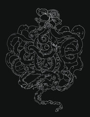 Monster at vector illustration on black background. Psychedelic art