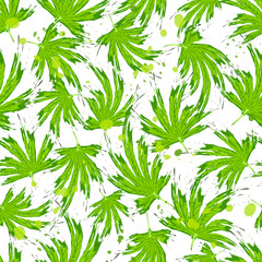 Seamless pattern in brush style cannabis leaves. Cannabis leaves, hemp or marijuana or hashish or marijuana, cannabis plant. Vector