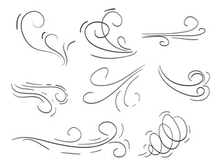 hand drawn set wind doodle blow, gust design isolated on white background.  illustration vector handrawn style