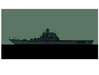 Projekt 1143.4 Soviet heavy aircraft-carrying cruiser. Baku, Admiral Gorshkov, INS Vikramaditya. Vector image for illustrations and infographics. © Alex