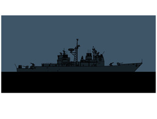 US Navy Ticonderoga class guided missile cruiser. Vector image for illustrations and infographics.
