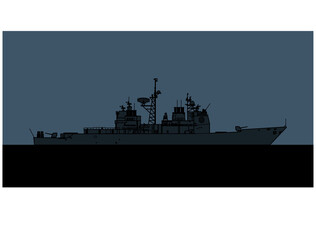 US Navy Ticonderoga class guided missile cruiser. Vector image for illustrations and infographics.