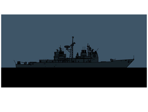 US Navy Ticonderoga Class Guided Missile Cruiser. Vector Image For Illustrations And Infographics.