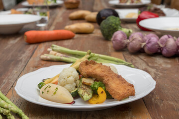 Mixed seasonal vegetable plate with parsley potatoes