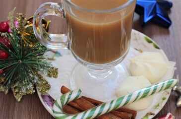 christmas table setting with coffee