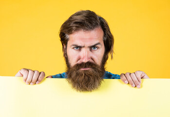 serious bearded man. barbershop and hairdresser. We can help to community. brutal caucasian hipster...