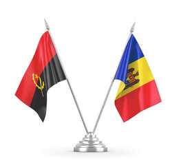 Moldova and Angola table flags isolated on white 3D rendering