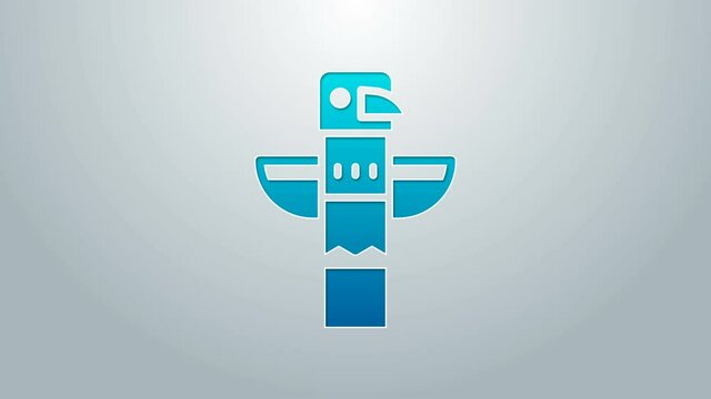Blue line Canadian totem pole icon isolated on grey background. 4K Video motion graphic animation