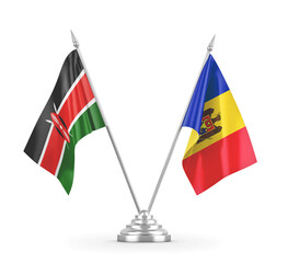 Moldova and Kenya table flags isolated on white 3D rendering