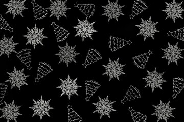 Christmas black and white seamless pattern with snowflakes background illustration. Digital painting