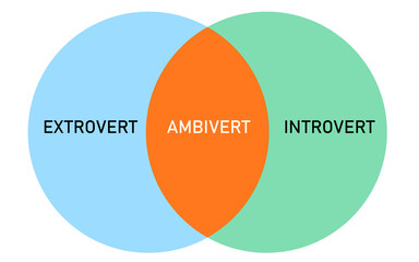 extrovert introvert ambivert intersection diagram infographics with flat style - obrazy, fototapety, plakaty