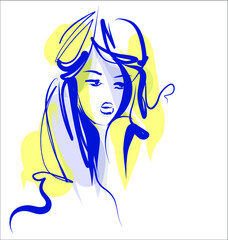 VECTOR Background with a
stylish  original hand-drawn graphics portrait  with beautiful young attractive girl 