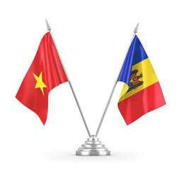 Moldova and Vietnam table flags isolated on white 3D rendering