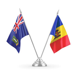 Moldova and Virgin Islands British table flags isolated on white 3D rendering