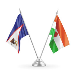 Niger and American Samoa table flags isolated on white 3D rendering