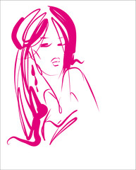 VECTOR Background with a
stylish  original hand-drawn graphics portrait  with beautiful young attractive girl model for design